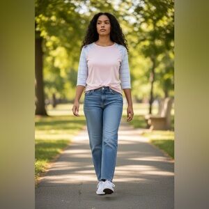 LuLaRoe Pink and Blue Randy Raglan Sleeve Tunic